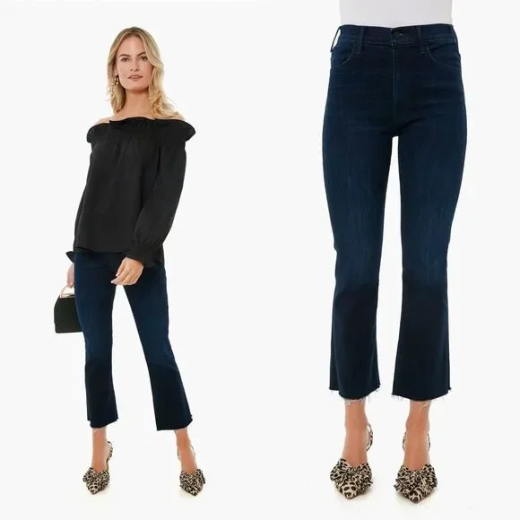 Mother Denim Hustler Fray Flare Jeans Howling at the Disco Ball Dark Wash 27 - Picture 3 of 12